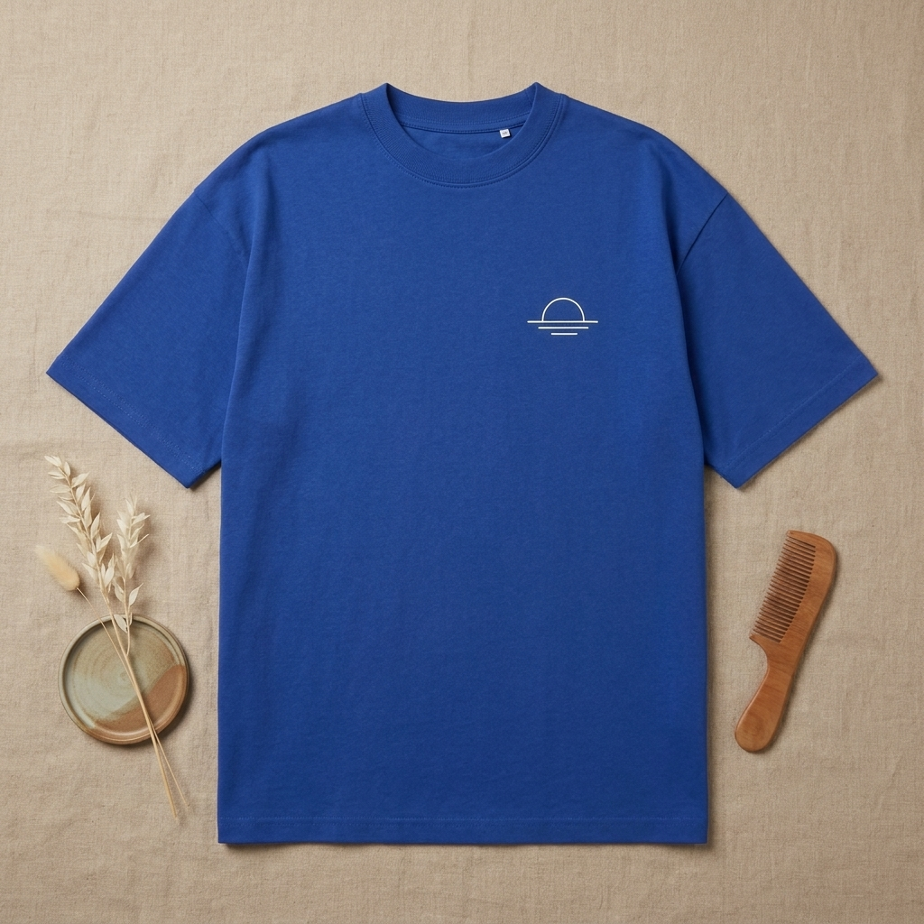 Remera Cumbre extendida en flat lay sobre lino neutro